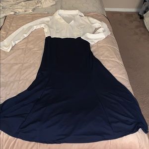 Long blue and white dress